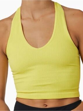 FP Movement Yellow Ribbed V-Neck Racerback Crop Tank, Sz XS
